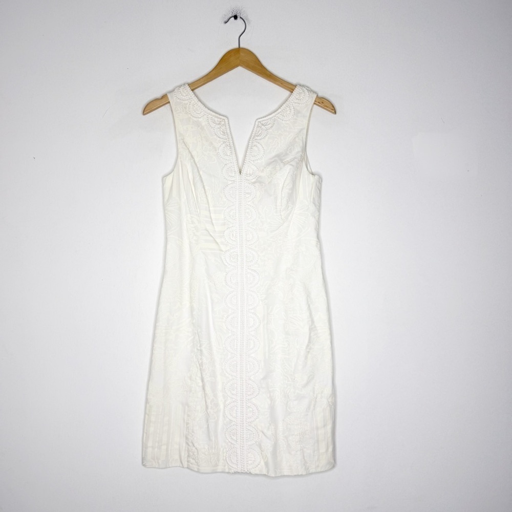 Lilly Pulitzer Mila Shift Dress Turtle Pucker Jacquard White Cream Size 4 Cotton